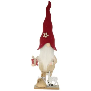 Macosa Home Wichtel Holz Braun Rot modern Dekowichtel Weihnachtswichtel 45 cm Weihnachten (Holzdeko Holzweihnachtsmann groß), Holzwichtel Dekoweihnachtsmann Weihnachtsmann braun