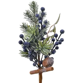 Christmas-Decorations Künstliche Tannenzweige 31cm PE Spritzguss mit blauen Beeren Kunststoff Weihnachtsschmuck