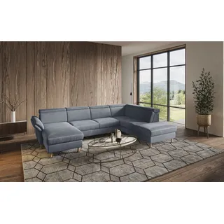 Home Affaire Wohnlandschaft HOME AFFAIRE "Calypso U-Form", grau (grau, blau), B:334cm H:85cm T:227cm, 100%Polyester, Sofas, Wohnlandschaft, wahlweise mit motorischer Relaxfunktion