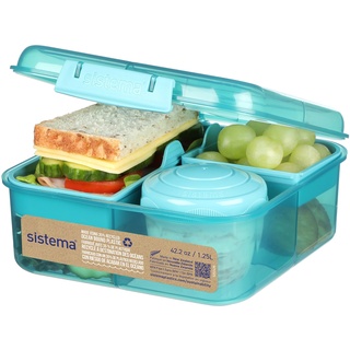 Sistema Bento Box TO GO | Lunchbox mit Joghurt-/Fruchtbehälter | 1,25 L | Aus recyceltem Kunststoff | Teal Stone