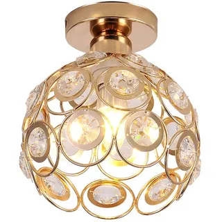 iDEGU Moderne Deckenleuchte, Lampenschirm aus Kristall und Metall, LED, Hängeleuchte, Vintage, Industrielle E27, Deckenleuchte, Innendekoration, für Schlafzimmer, Flur, Gold, 20 cm