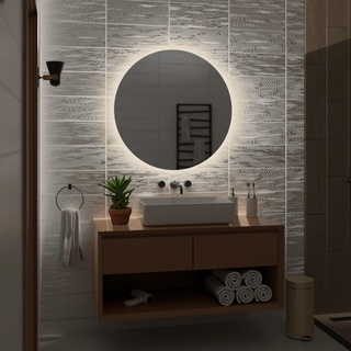 Alasta Spiegel - Bali Runder Badspiegel 120cm mit LED Beleuchtung - LED Farbe Weiß Neutral - Wandspiegel mit LED Beleuchtung