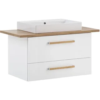 Schildmeyer Waschtisch Duo 702037, kreideweiß/Eiche Landhaus Dekor, 102,2 x 50 x 61,5 cm