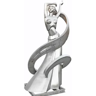 Casa Padrino Luxus XXL Garten Deko Skulptur Tänzerin Silber / Grau H. 350 cm - Riesige XXL Garten Deko Edelstahl Figur - XXL Edelstahl Garten Skulpturen