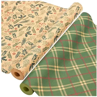 luxuskollektion 2 Rollen Geschenkpapier Weihnachten Set 43cm 15m Nature Kraftpapier