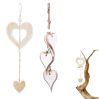 2 Stück Herz Deko Holz Anhänger,Fensterdeko Hängend Modern, Deko Zum Hängen Aufhängen,Fensterschmuck Hängend Frühlingsdeko,Boho Dekoherz Segenswunsch Fensterbrett Fensterdekoration,Wohnzimme Hochzeit