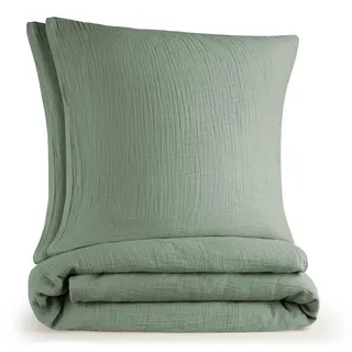 Blumtal Musselin Bettwäsche Grün 200 x 220 cm + 2 x 80 x 80 cm