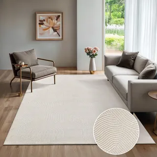 the carpet Rio - Moderner Kurzflor Teppich, weicher und pflegeleichter Anti-Rutsch-Teppich mit 3D-Optik, robust, für Wohnzimmer und Schlafzimmer, Creme, 300 x 400 cm