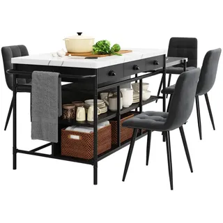 OKWISH Küchenwagen Multifunktionale Kücheninsel,Küchenregal Küchewagen Sideboard
Stuhl, (Modernes Bartisch-Set mit 4 ergonomischen Samt-Stühlen – Ausziehbare Arbeitsfläche, Viel Stauraum, Robuste MDF & Metallkonstruktion – Perfekt für Küche, Esszimmer oder Wohnzimmer – Vielseitig & Flexibel für kleine und große Räume, 5 St., Bartisch Größe:130-182.5*71.9*90cm Stuhl Größe:44*41*86cm) schwarz