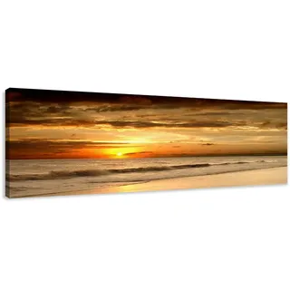 Visario Leinwandbild 120x40 cm 5703 Strand Meer Panorama - Wandbild Natur Landschaft Dünen Strandgras Nordsee Ostsee - Fertig aufgespannt auf Holzrahmen - Wanddekoration Wohnzimmer Schlafzimmer Büro