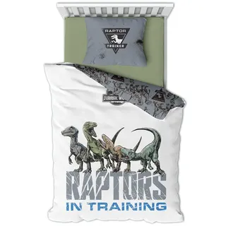Aymax Jurassic World Bettwäsche-Set, Baumwolle Bettbezug 140 x 200 cm Kissenbezug 65 x 65 cm, Raptors