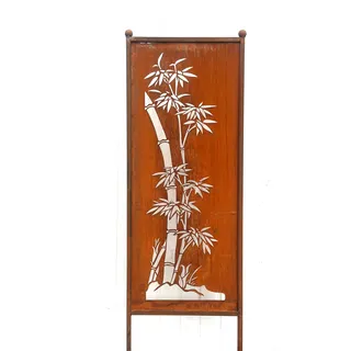 Edelrost Sichtschutz 1x Bambus-Motiv A – 162 cm x 53 cm - Metall Paravent zum Stecken - Wetterfeste Gartendeko aus Roststahl für Garten & Terrasse