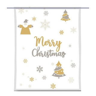 Scheibengardine Scheibenhänger Meine Weihnachten gold rechteckig mit Beschwerung, gardinen-for-life 90 cm x 125 cm