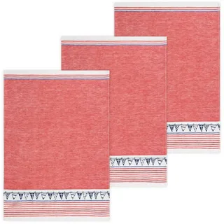 Kracht Geschirrtuch Nordsee, (Set, 3-tlg., Set), 3er Pack Geschirrtücher (3 Stück), ca. 50 x 70 cm, Halbleinen Jacquard rot