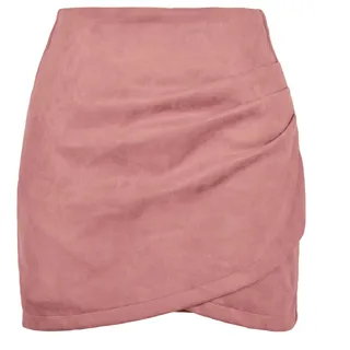 MAOAEAD Damen A-Linie Minirock Hohe Taille Pack Hüftrock Wildleder Einfarbig Plissee Kreuz Reißverschluss Kurzes Kleid, Rose - M