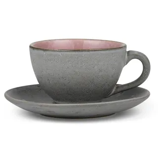 Bitz Kaffeetasse mit Untertasse 0,24 l Grau/Hellrosa