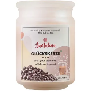 Glückskerze – Duftkerze mit zufälliger Botschaft im Wachs, Milk Bubble Tea Duft | Kreatives Geschenk |Sojawachs im Glas | Scented Candle Gift | Brenndauer bis zu 45 Stunden,450g