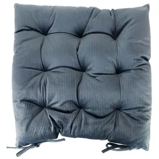 Marabellas Shop Sitzkissen Samt Stuhlkissen 40 x 40 cm einfarbig gestreift mit 9 Punktesteppung, inkl. Kordelbänder grau