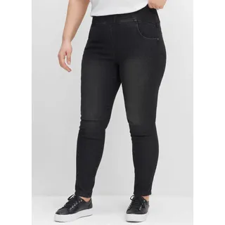 Jeansjeggings SHEEGO, Damen, Gr. 52, Normalgrößen, schwarz (schwarz denim), 76% Baumwolle, 22% Polyester, 2% Elasthan, unifarben, lang, Jeans