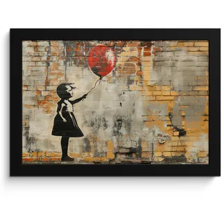 POSTER MIT RAHMEN Graffiti - Banksy - Mädchen - Straßenkunst 30x20 cm