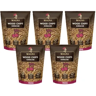 Magna Premium Wood Chips Set - 3,75 KG - Räucherchips, Smokerchips - 100% Natürlich - für Holzkohlegrill, Elektrogrill, Gasgrill in Räucherbox (Holz (Kirsche))