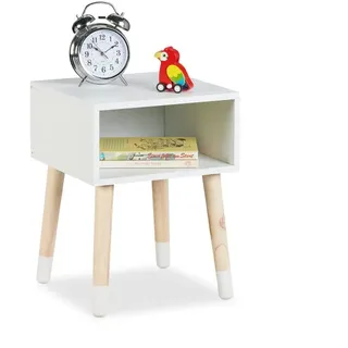 Relaxdays Nachttisch für Kinder mit offenem Fach Weiß,Hellbraun