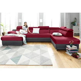 sit&more Wohnlandschaft SIT & MORE "Xenia U-Form", rot (dunkelgrau, bordeaux), B:338cm H:94cm T:215cm, Kunstleder SOFTLUX;Luxus-Microfaser ALTARA NUBUCK (100% Polyester);Luxus-Microfaser (90% Polyester, 10% Polyamid), Sofas, Wohnlandschaft, wahlweise mit 