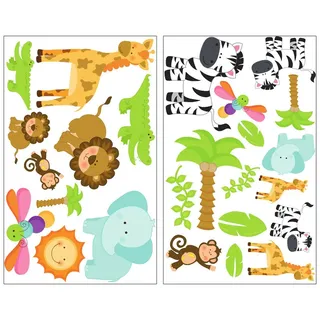 Samunshi® 25x Wandtattoo Safari Tiere Set Wandbilder Kinderzimmer Deko Junge Wandtattoo Kinderzimmer Mädchen Wandsticker Kinderzimmer 2x 21x34cm