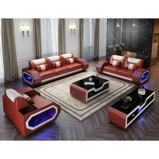 JVmoebel Wohnzimmer-Set Sofagarnitur Leder Polster Couch Set Sofa 3+2+1 Sitzer Garnitur G8046D, (3-St), Made in Europa braun