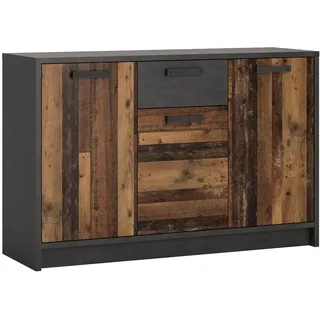 Lomadox Sideboard im modernen Industrial Design in grau mit Holz Nb., Jugendzimmer Kommode mit viel Stauraum, Anrichte, Stauraumschrank, Schubladenschrank, Schubladenkommode, B/H/T ca. 128/84/42 cm