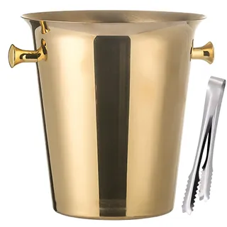 WANGJIANPENGPL 5-Liter Eiskübel, Getränkekühler mit Griffen, Champagner Kühler mit Clip, Große Sektkühler Schale für Champagner, Cocktails und Wein(Gold)