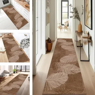 SUCERU Teppich Läufer Flur Diele Küche rutschfest Waschbar Braun Dauerhaft 70X300CM Abstrakt Teppichläufer für Wohnzimmer Korridor Schlafzimmer Büro Esszimmer Flurläufer Anpassbar Meterware