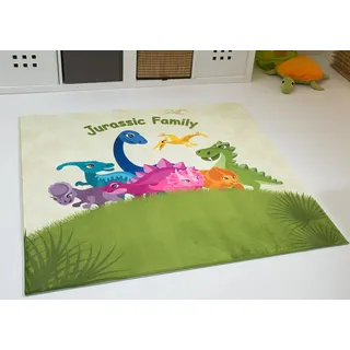 Steffensmeier Dinosaurier Teppich Dino Kinderteppich Kinderzimmer Jurassic Family, quadratisch, Ökotex, Größe: 120x120 cm