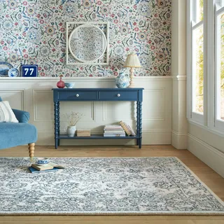 Wollteppich FLAIR RUGS "Yasmin mit Blumenmuster", blau, B:120cm H:10mm L:170cm, Wolle, Teppiche, Handgearbeitet