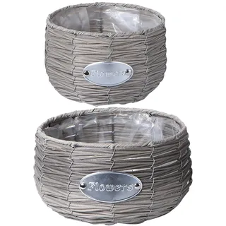 Yardwe 2PCS Weidenkorb Rattan Pflanzkorb Blumenkasten Pflanzkasten Flechtkorb Blumentopf Vintage Landhause Hochzeit Tischdeko 24/20 cm Grau
