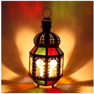 Casa Moro Windlicht Orientalisches Windlicht marokkanische Laterne Tamani (H 28 Ø 12 cm aus Metall & Glas, Kerzenleuchter hängend o. stehend), Ramadan Eid Kerzenhalter, L13002 bunt
