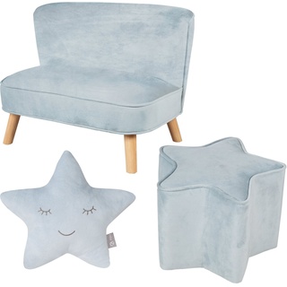 roba® Kindersitzgruppe »Lil Sofa«, (Set, 3-tlg), bestehend aus Kindersofa, Kinderhocker und Dekokissen in Sternform blau