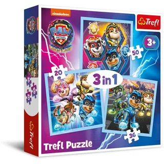 Trefl - PAW Patrol: The Mighty Movie, Macht Mighty Pups Puzzle 3in1, 3 Spiele, von 20 bis 50 Elemente - Buntes Puzzle mit Helden der Fernsehserie, Unterhaltung für Kinder ab 3 Jahren