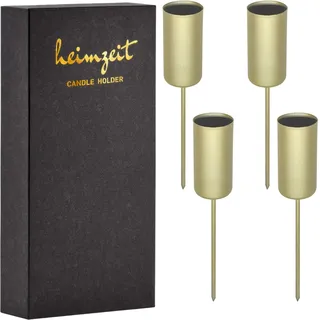 heimzeit Kerzenhalter zum Stecken für Stabkerzen Ø22 mm und Tischkerzen aus Metall [4 Stück, Rund] Farbe: Gold, Stilvolles Design, Kerzenstecker Adventskranz für eine Elegante Raumdekoration