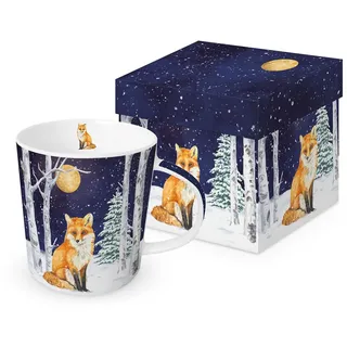 PPD Tasse Weihnachten Fuchs im Mondschein aus Porzellan, Motivtasse für den gedeckten Tisch und als Geschenk, 0,4L x H10,5cm