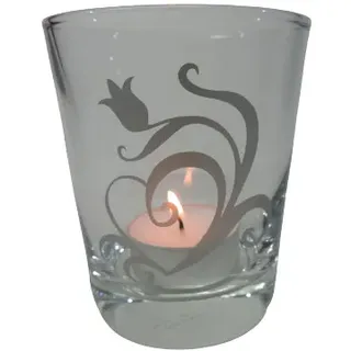 Deko Teelicht Glas Windlicht print "Tulpe mit Herz" silber Handemade Dekoration