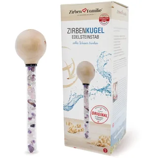 Zirben Familie® Original ZirbenKugel Edelsteinstab | für Edelsteinwasser mit 3 Edelsteinen | Verleiht dem Wasser eine besondere Note | Kompatibel mit 1 Liter Karaffe der Zirben Familie