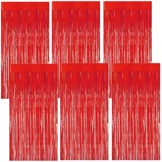6 Stück Lametta Vorhang Rot, 1m X 20m Glitzervorhang, Glitzer Vorhang Deko | Plastik Party Vorhang, Lametta Rot für Hintergrunddekoration, Partydekoration, Geburtstagsdekoration, Weihnachten