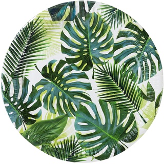8 Grün tropische Pappteller mit Palmenmotiv von Buntes Papiergeschirr für den Kindergeburtstag, oder zum Picknick-machen r für Mädchen und Jungs, für eine Dschungel-, Hawaii-, Dinosaurier-, oder