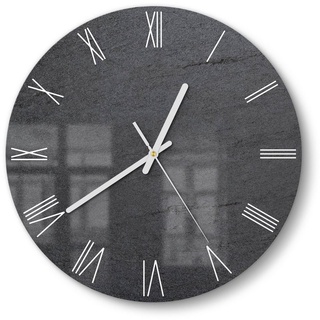 DEQORI Wanduhr 'Schiefertafel Stein-Optik' (Glas Glasuhr modern Wand Uhr Design Küchenuhr) grau|schwarz 30 cm x 30 cm