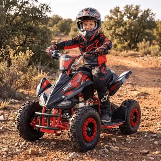 Actionbikes Motors Kinderquad Racer | 1000 Watt - 36 V - Pocket Quad bis 24 km/h - 3 Stufen - Kinder Elektroquad - Elektro Auto (Schwarz/Rot) - Rot