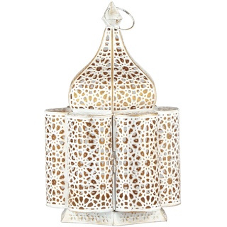 Orientalische kleine Tischlampe Lampe Feryal 37cm Weiss E27 | Marokkanische Tischlampen klein aus Metall, Lampenschirm Goldfarbig | Nachttischlampe modern für Boho Stil Design