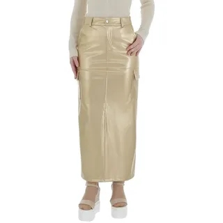 Ital-Design Lederimitatrock Damen Elegant (86365158) Stretch Maxirock in Gold goldfarben M