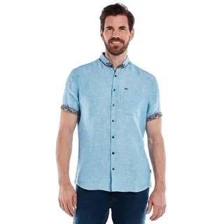 Engbers Kurzarmhemd Kurzarm-Hemd aus Leinen blau|grün