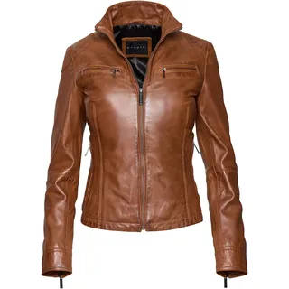 Lederjacke BUGATTI "bugatti Lederjacke", Damen, Gr. 44, braun (cognac), Obermaterial: 100% Lammleder LEL., uni, regular fit, Jacken, Taillierter Schnitt